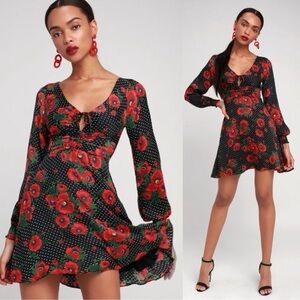 FREE PEOPLE | Morning Light Fit & Flare Floral Polka Dot Mini Dress